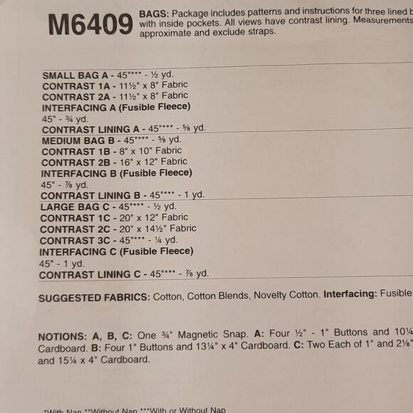 McCall's Fashion Accessories M6409 Lined‎ Bags Sewing Pattern - Picture 6 of 9